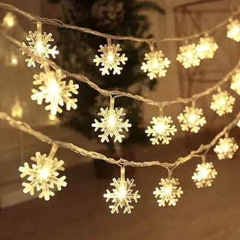 1,5 m 3m 6m 10m LED Sniegpārslas String Lampas Sniega Pasaku Vainags Dekorēšanas Ziemassvētku Koks Pop Gadu Svētku Bateriju Darbināmas