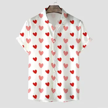 3D Sirds Grafiskais Izdrukāt nolocīt Apkakli, Īsām Piedurknēm Krekli Vasaras Blūze Vīriešu Apģērbu Valentīna Diena Topi