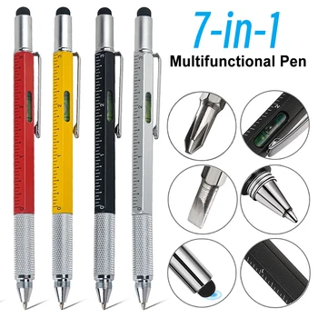 7 In1 Daudzfunkciju Lodīšu Pildspalva ar Modernu Rokas Instruments, Pasākumu Tehniskais Lineāls, Skrūvgriezis skārienjutīgo Ekrānu Irbuli līmeņrādis