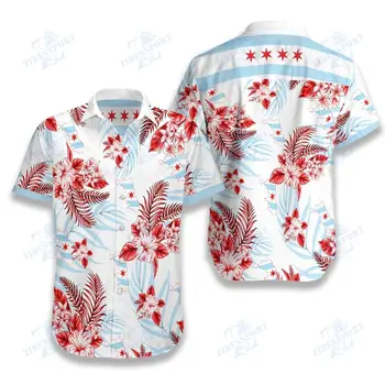 Atpūtas Ziedi& Lapām Pludmale Havaju salās Chemise 3D Drukas Mens Krāsains Īsām Piedurknēm Krekls Streetwear Modes Vetement Homme WY-304