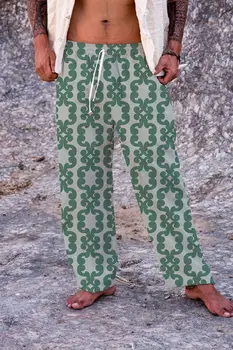 Bohēmijas Stila Vīriešu Bikses, Vasaras Gadījuma Bikses Ikdienas Valkāšanai Pilna Garuma Vidū Viduklis Kabatas Aukliņu Mīkstais Streetwear Apakšā 5XL