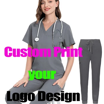 Custom Print Logo Krūmāji Uzstādīt Unisex Ārstu, Māsu Pet Kopšanas Māsa TickenTops Bikses Skaistumkopšanas Salons Vienotu Medicīnas