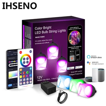 IHSENO Smart Bluetooth/Wifi Ūdensizturīgu Krāsu Spilgti Led Spuldzes String Light Magic RGBIC Dārza Zāliena Dekoratīvie Gaismas Puses Lampas