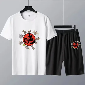 Japānas Manga Tees Tērpi, Kokvilnas Harajuku Anime T-Kreklu Komplekti Mens Casual Luxury Tendence Bikses Kopa Cilvēks Treniņtērpi Korejas Streetwears