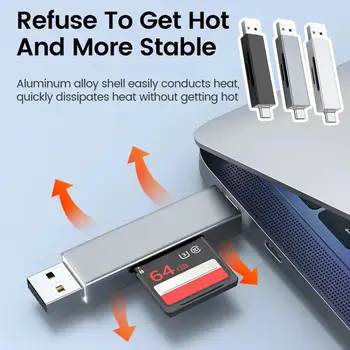 Karšu Lasītājs USB 2.0 & C Tips SD TF Card Reader High Speed Smart Cardreader Adapteri PC Klēpjdatoru C Tipa Ierīces, 2 IN 1 F5J2