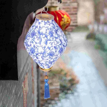 Laternu Apdares, Dekoratīvie Āra Zila Balta Porcelāna Brīvdienu Ķīniešu Festivāls Zīda Auduma Dārza Japāņu Lukturīši