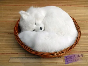 liels simulācija white fox rotaļlietu plastmasas&kažokādas jauki guļ lapsa grozu lelle dāvanu 27x12cm