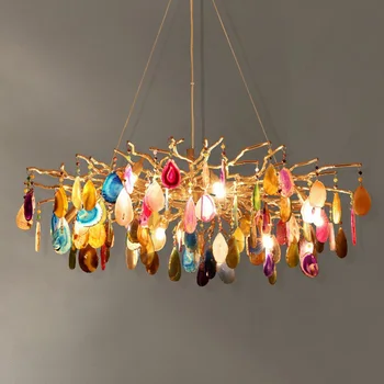 Lustra Mākslas Led Pendant Gaismas Lampa Istabas Dekori Ziemassvētku Rotājumi Luxuri Dizaina Agate Multicolour Mūsdienu