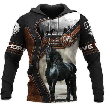 Modes Mens Dzīvnieku hoodies 3D iespiesti Mīlestība Zirgu sporta Krekls pelēkā vārna Harajuku Rudens Streetwear (Unisex) Ikdienas Tracksuit DW0112