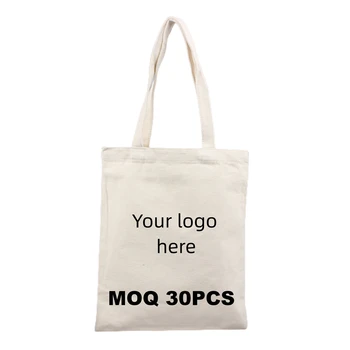 MOQ 30 Custom 8oz Kokvilnas Tote Soma Apstrādāti L45cmxW38cmxB15cm Gadījuma Jūsu Logo Dizaina Calico Iespiesti Cretonne Eco Draudzīga kokvilnas mēbeļu drāna