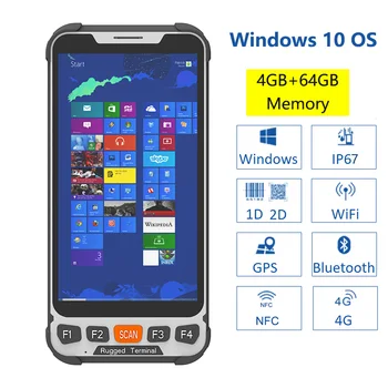 RUGLINE Augstas Kvalitātes Izturīgs 5.5 collu Windows 10 OS Planšetdatoram Svītrkodu Skeneri, Wifi, Bluetooth, NFC, GPS 4G Camera IP67 Rokas PDA