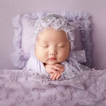 Savirmot Baby Girl Spilvenu un Mežģīnes Cepure Komplekts Jaundzimušo Fotogrāfiju Aksesuārus Polka Punktiņi Jaundzimušajam, kas Rada Spilvenu Bērnu Foto Piederumi