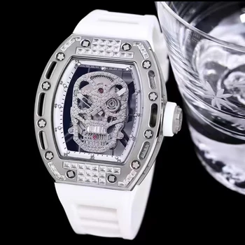 Top luksusa automātisko pulksteņu vīriešiem un sievietēm, Nerūsējošā tērauda, silikona dimanta galvaskausu modes gadījuma skatīties