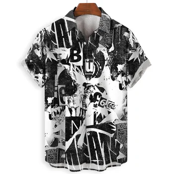 Vintage Krekli Vīriešiem 3d Drukas Black Vīriešu Apģērbu Zaudēt Lielgabarīta Krekls Beach Party sporta Krekls Ikdienas Casual Īsām Piedurknēm Topi