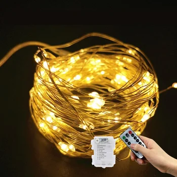 Ziemassvētku Dekori Tālvadības pults LED Svētku Stīgu Gaismas Pasaku Gaismas Vainags Kāzu svinības AA Bateriju Jauda Vara Stieples Lampas